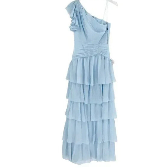 MAC DUGGAL 55849 RUFFLE TIERED ONE FLUTTER‎ SLEEVE POWDER BLUE GOWN  0 … - Picture 4 of 6